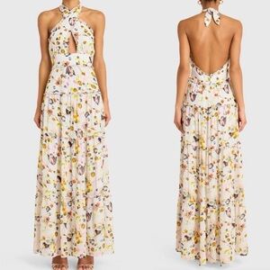 Amanda Uprichard Estella Floral Maxi Dress Halter Cream White Pink Backless M